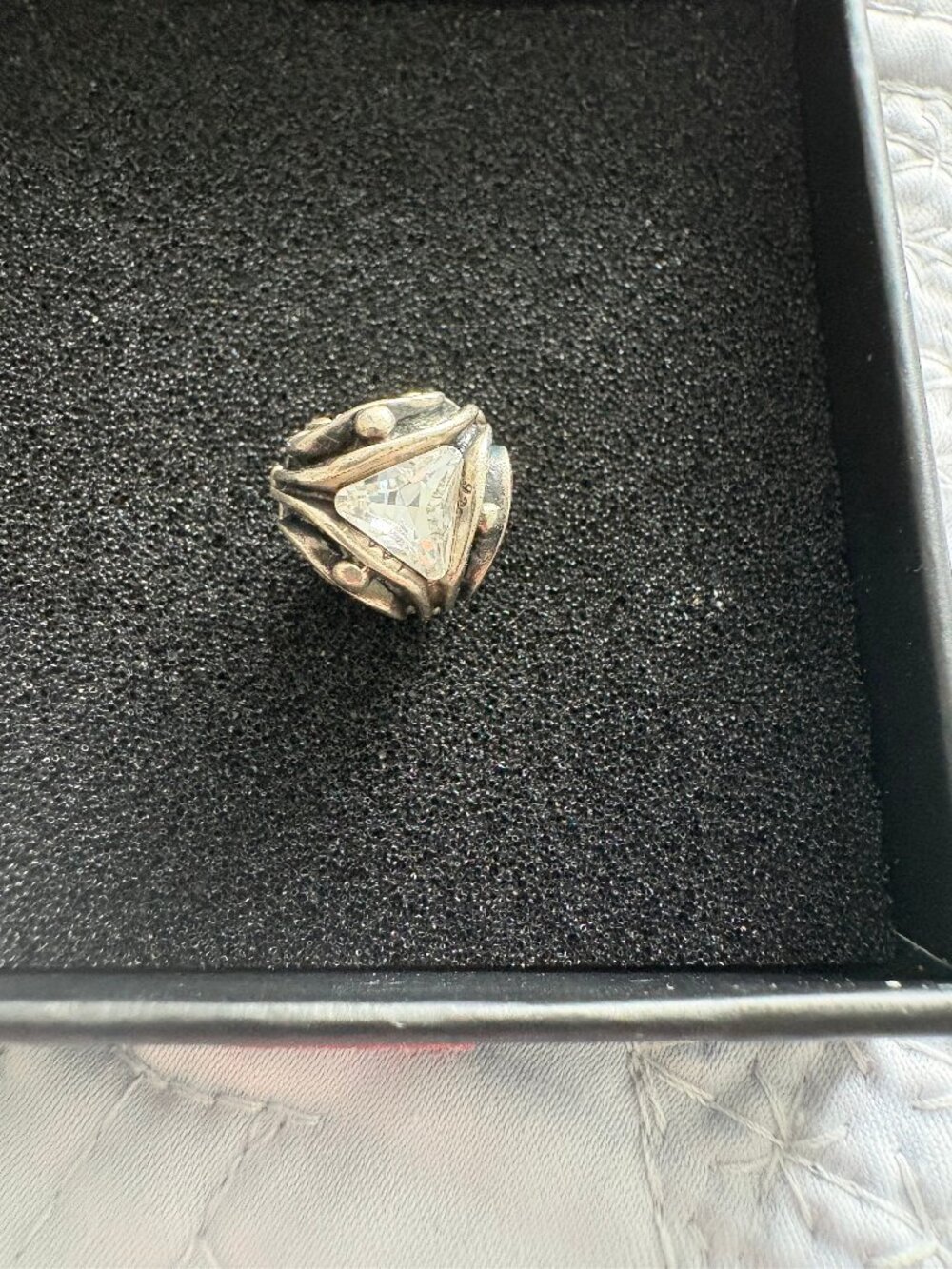 Authentic Sterling Silver Retired Crystal Traingles Troll Bead